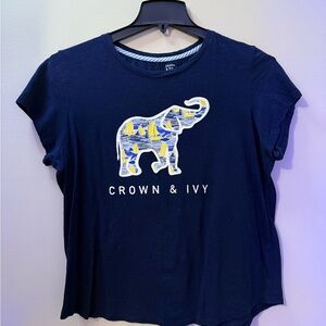 Crown & Ivy Navy Blue Elephant Graphic Tee